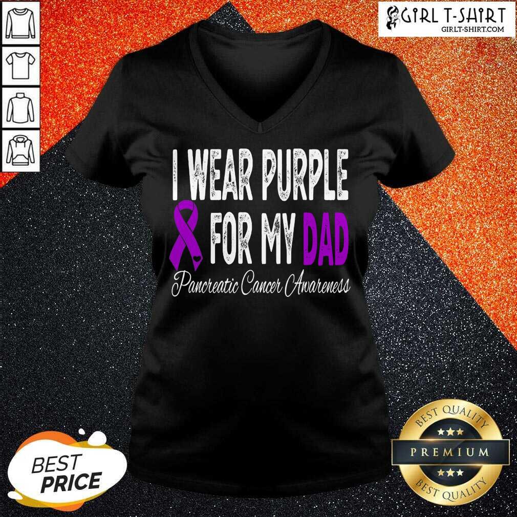 New I Wear Purple For My Dad Pancreatic Cancer Awareness Ribbon Shirt - Image 2