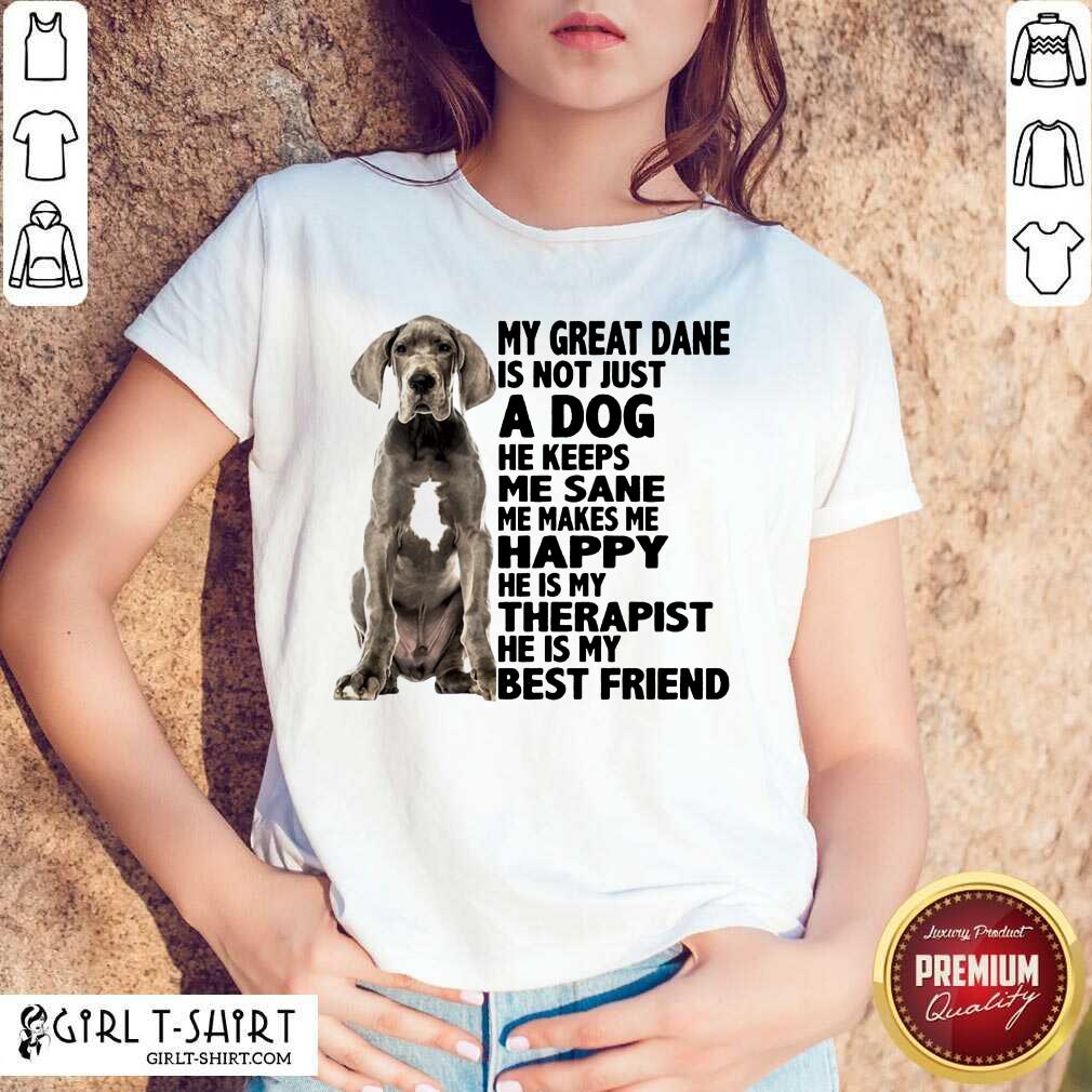 New My Great Dane Is Not Just A Dog He Keeps Me Sane Me Makes Me Happy He Is My Therapist He Is My Best Friend Shirt