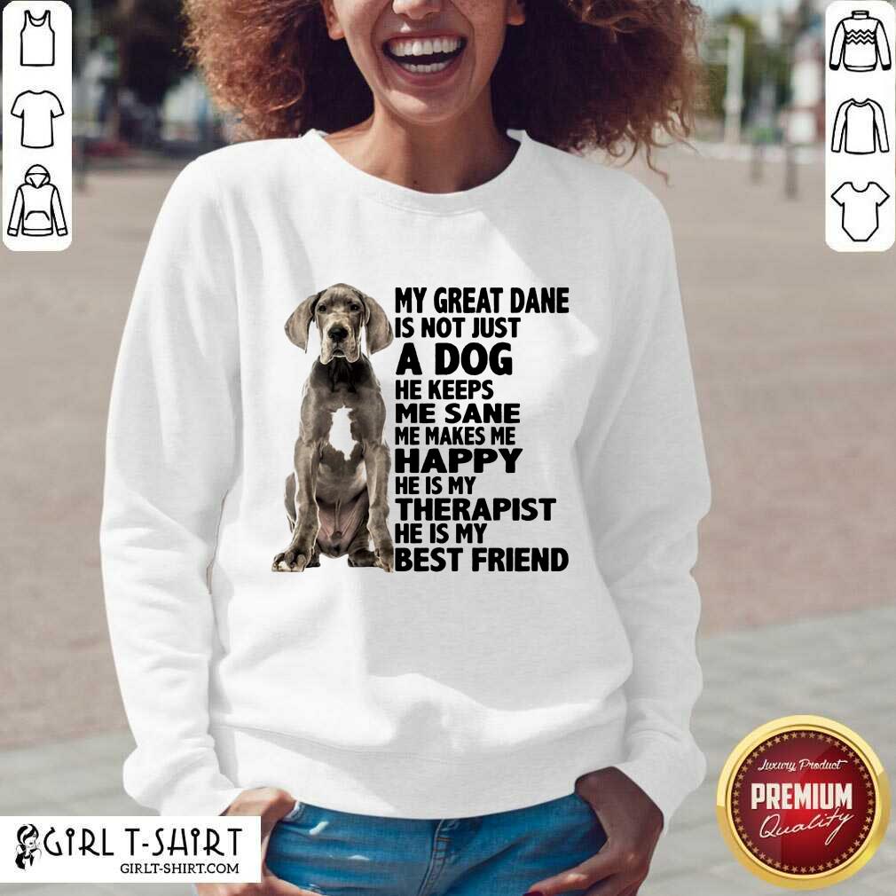 New My Great Dane Is Not Just A Dog He Keeps Me Sane Me Makes Me Happy He Is My Therapist He Is My Best Friend Shirt - Image 4