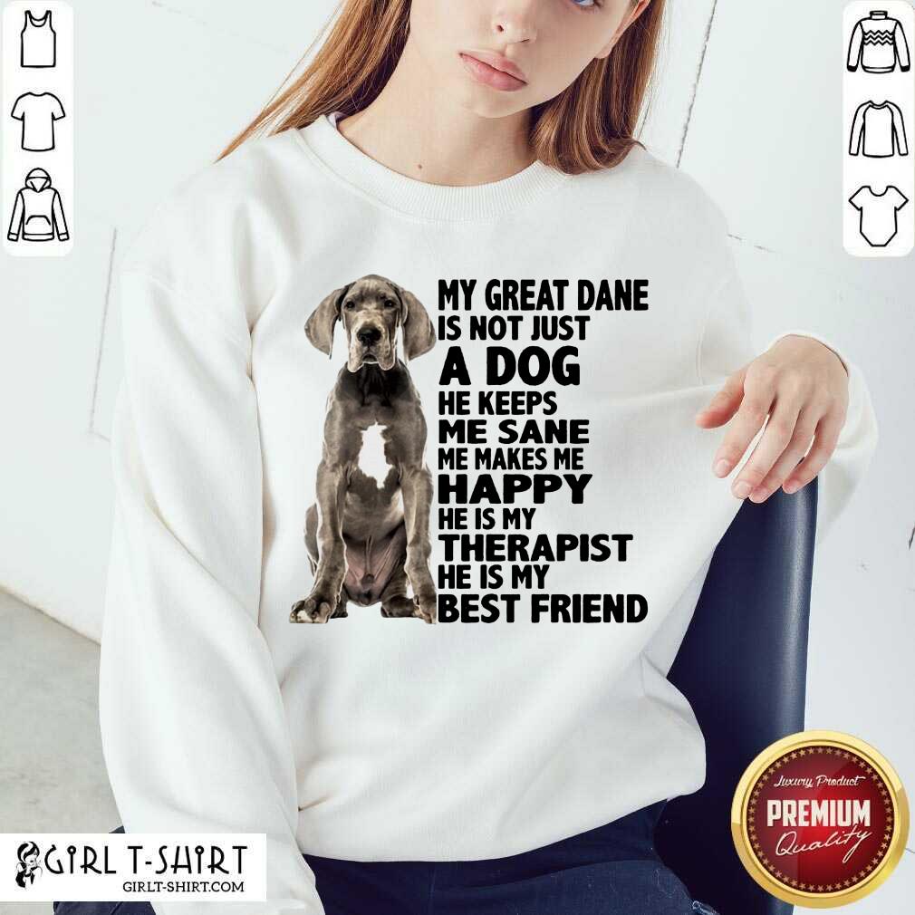 New My Great Dane Is Not Just A Dog He Keeps Me Sane Me Makes Me Happy He Is My Therapist He Is My Best Friend Shirt - Image 2
