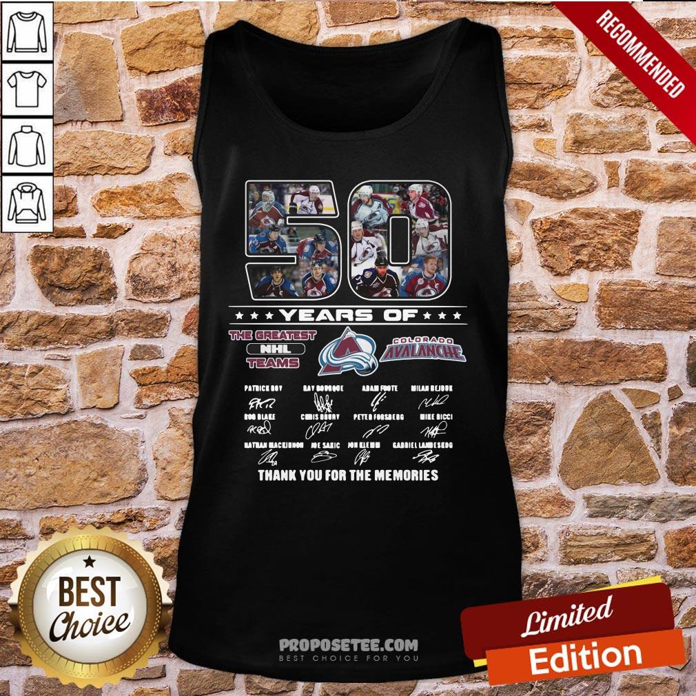 Nice 50 Years Of Colorado Avalanche The Greatest NHL Teams Thank You For The Memories Signatures Shirt - Image 3
