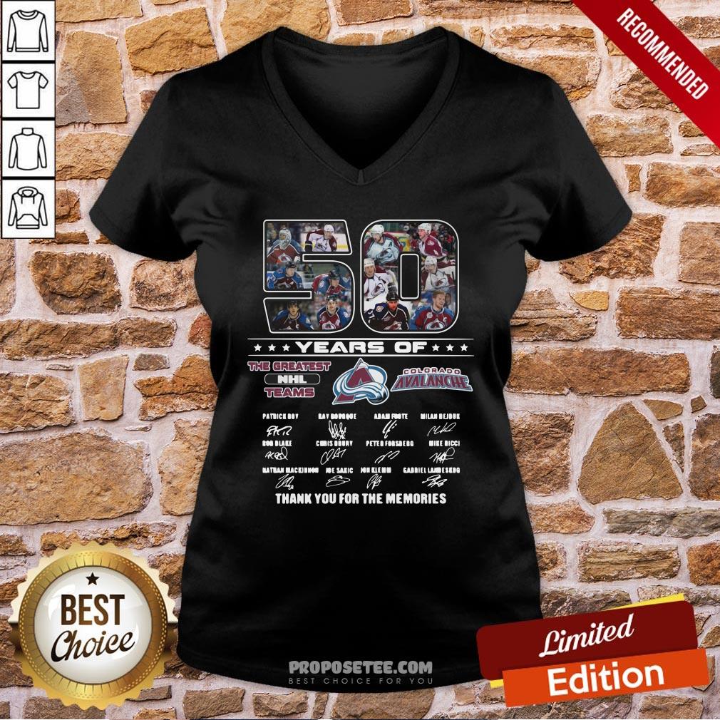 Nice 50 Years Of Colorado Avalanche The Greatest NHL Teams Thank You For The Memories Signatures Shirt - Image 2
