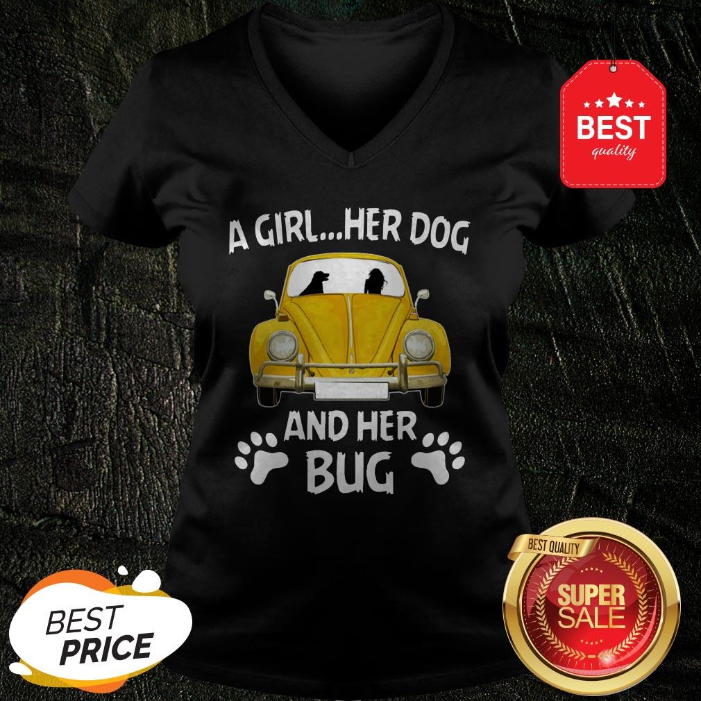 Nice A Girl Her Dog And Her Bug Volkswagen Beetle Shirt - Image 2