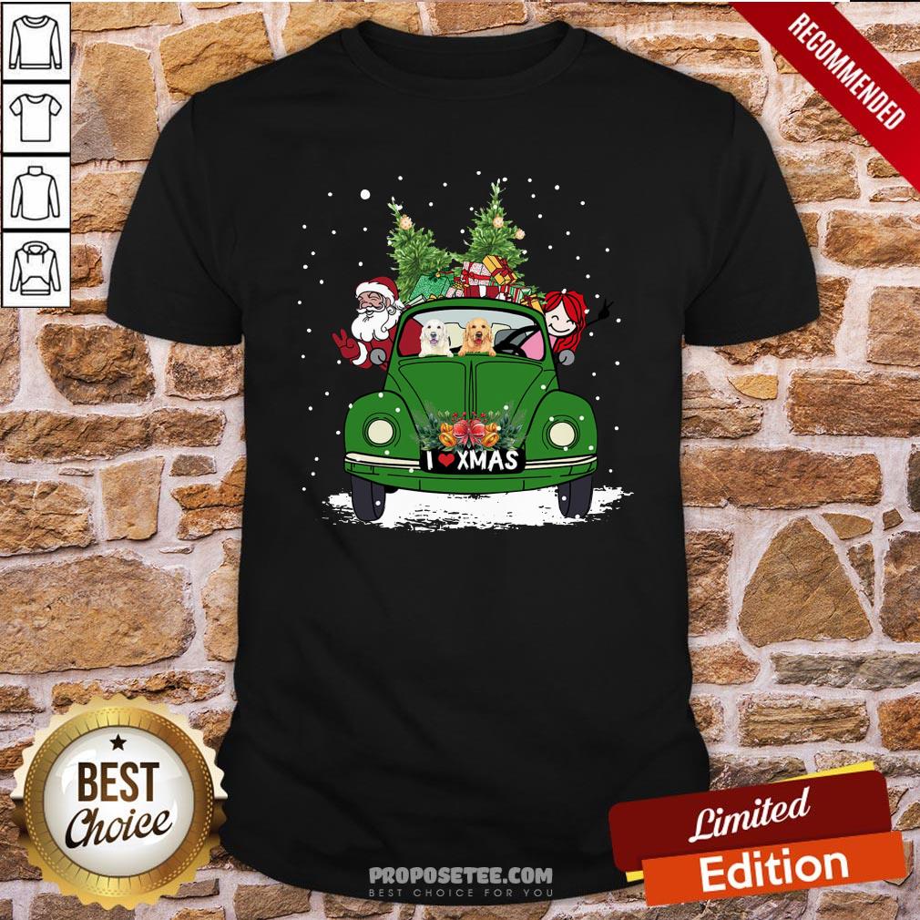Nice A Girl Her Golden Retriever Dog And Santa Claus I Love Xmas Christmas Tree Shirt