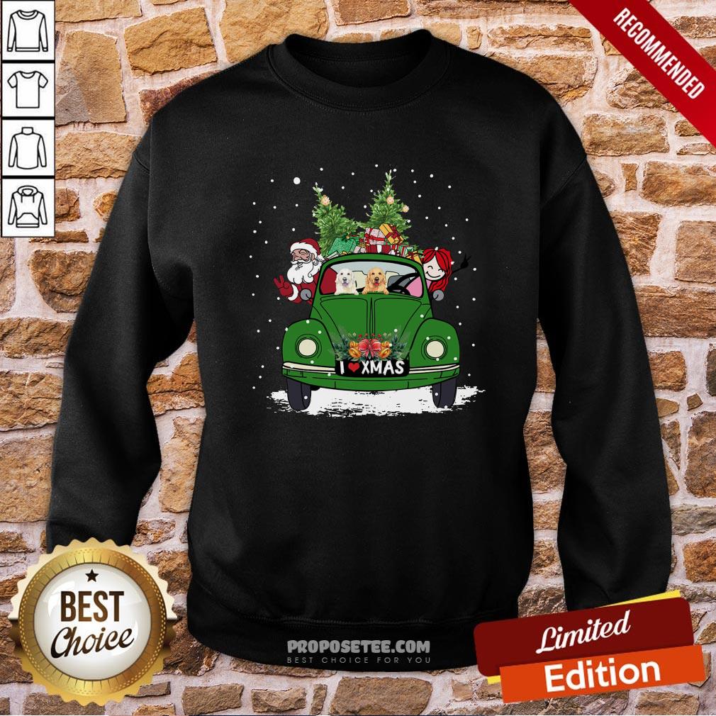 Nice A Girl Her Golden Retriever Dog And Santa Claus I Love Xmas Christmas Tree Shirt - Image 4