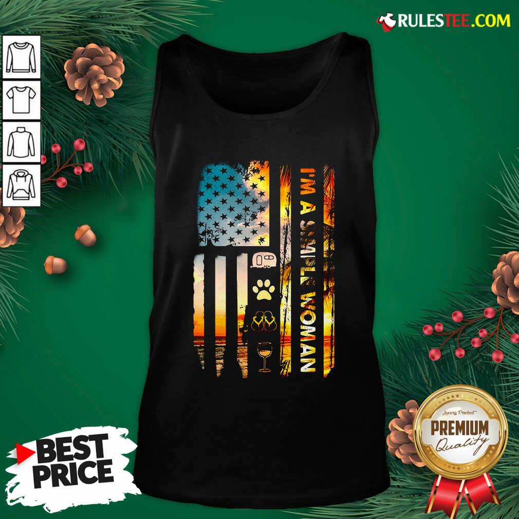 Nice American Flag I’m A Simple Woman I Love Camping Dog Flip Flop And Wine Shirt - Image 4