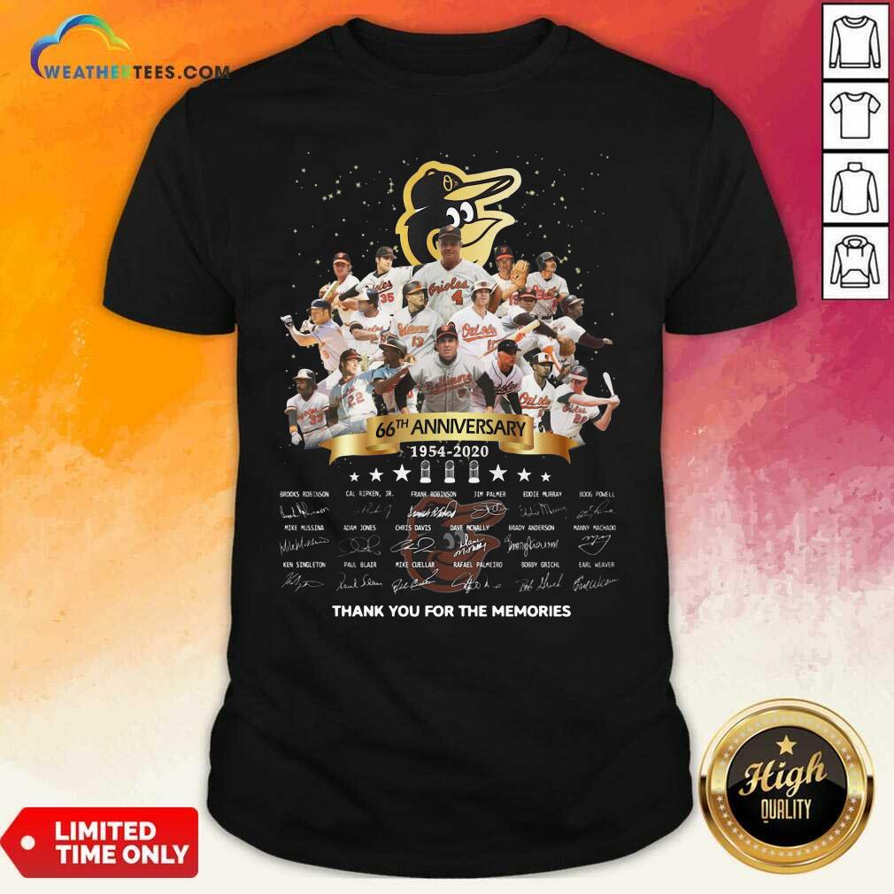 Nice Baltimore Orioles 66th Anniversary 1954 2020 Thank You For The Memories Signatures Shirt