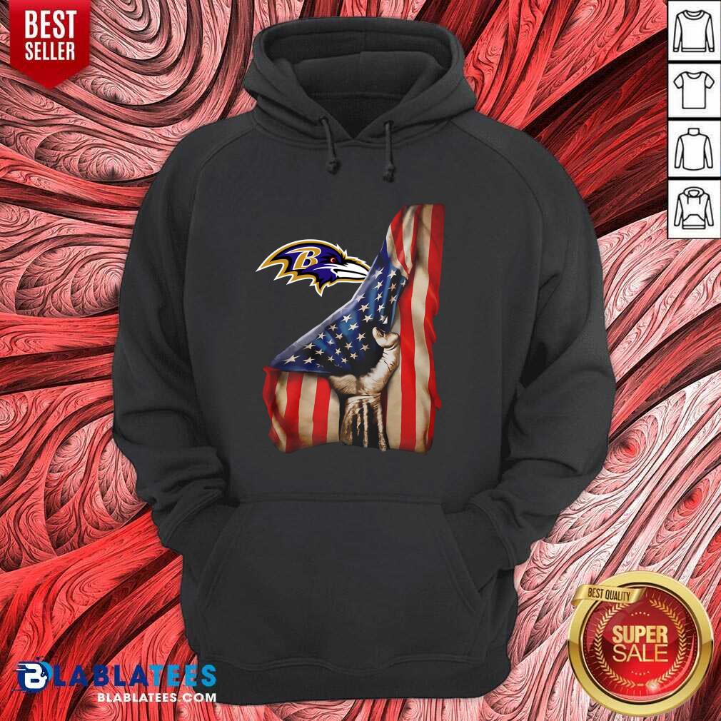 Nice Baltimore Ravens Logo And American Flag Drop 2021 Shirt - Image 2
