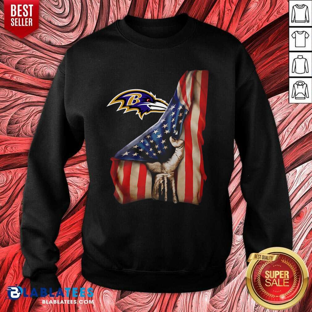 Nice Baltimore Ravens Logo And American Flag Drop 2021 Shirt - Image 5