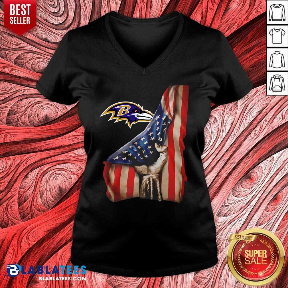 Nice Baltimore Ravens Logo And American Flag Drop 2021 Shirt - Image 3