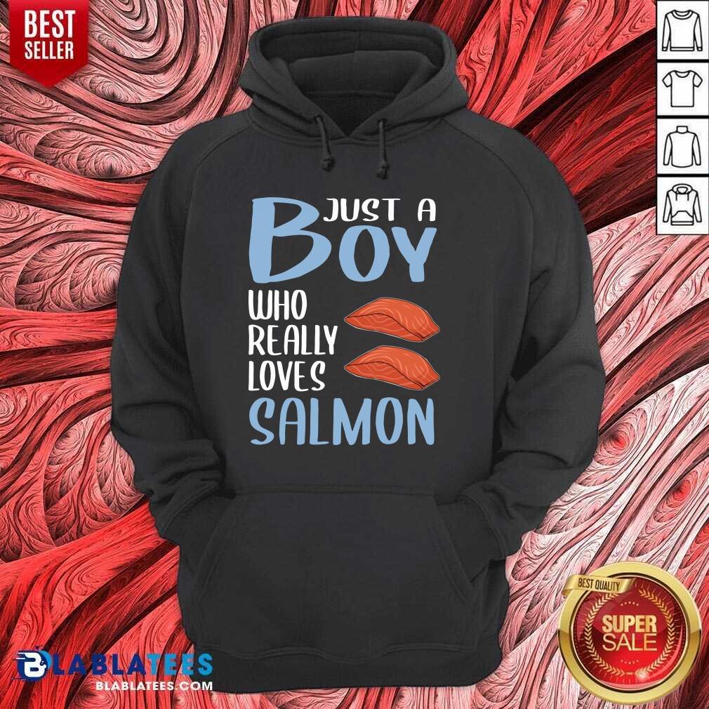 Nice BBQ Just A Boy Who Really Loves Salmon Shirt - Image 2
