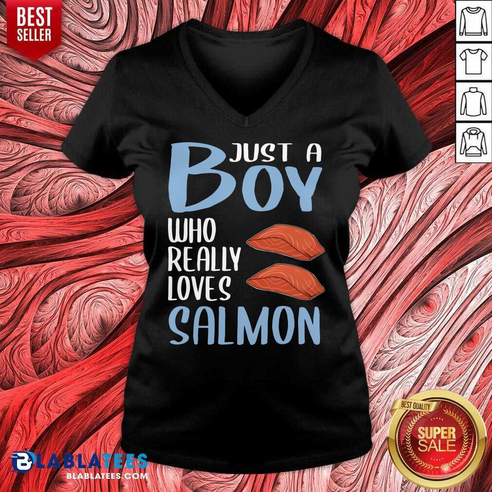 Nice BBQ Just A Boy Who Really Loves Salmon Shirt - Image 3