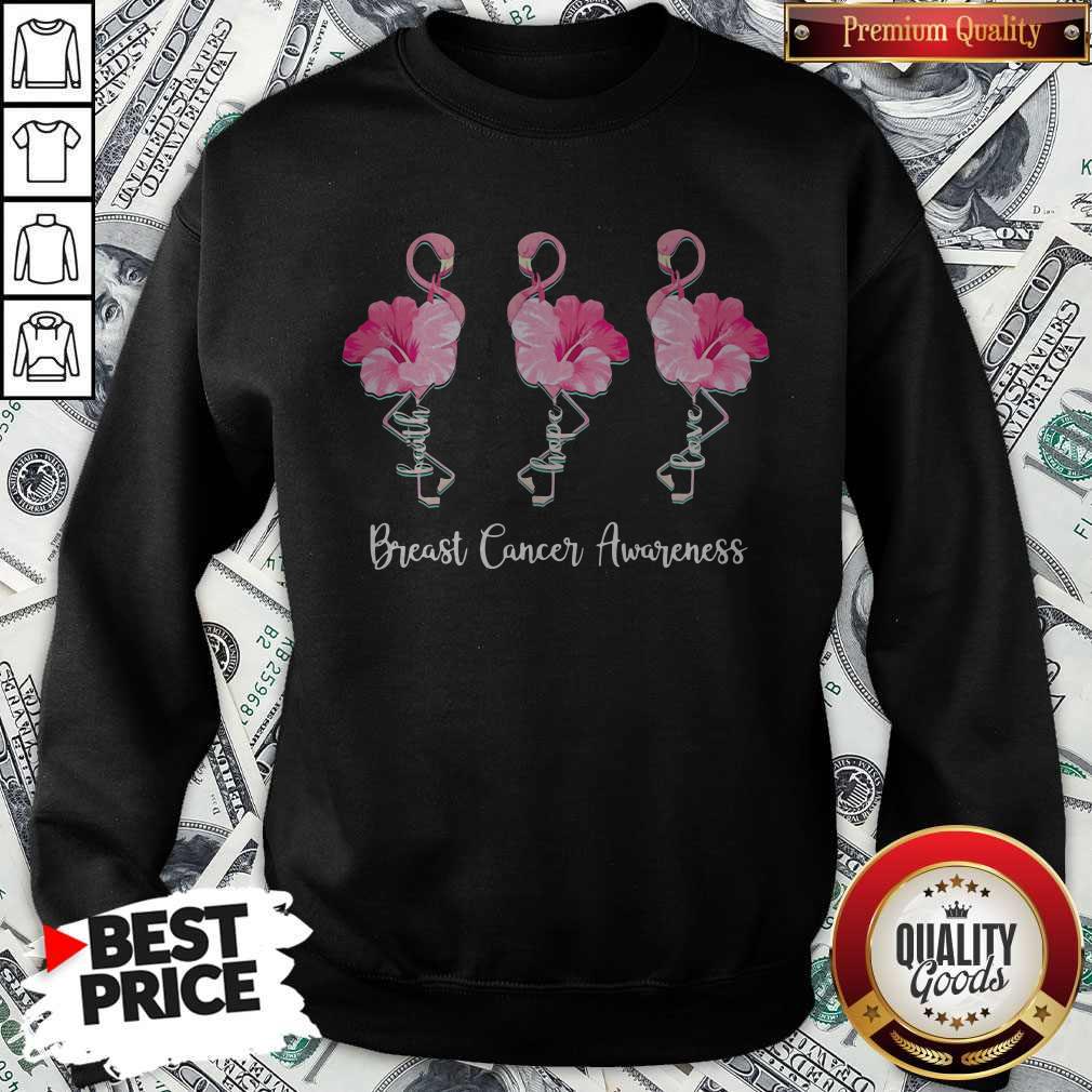 Nice Breast Cancer Awareness Faith Hope Love Flamingo Shirt - Image 2