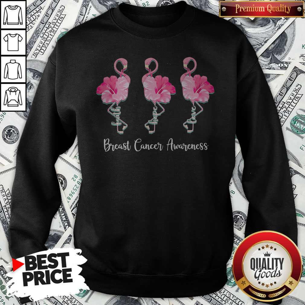 Nice Breast Cancer Awareness Faith Hope Love Flamingo Shirt - Image 2