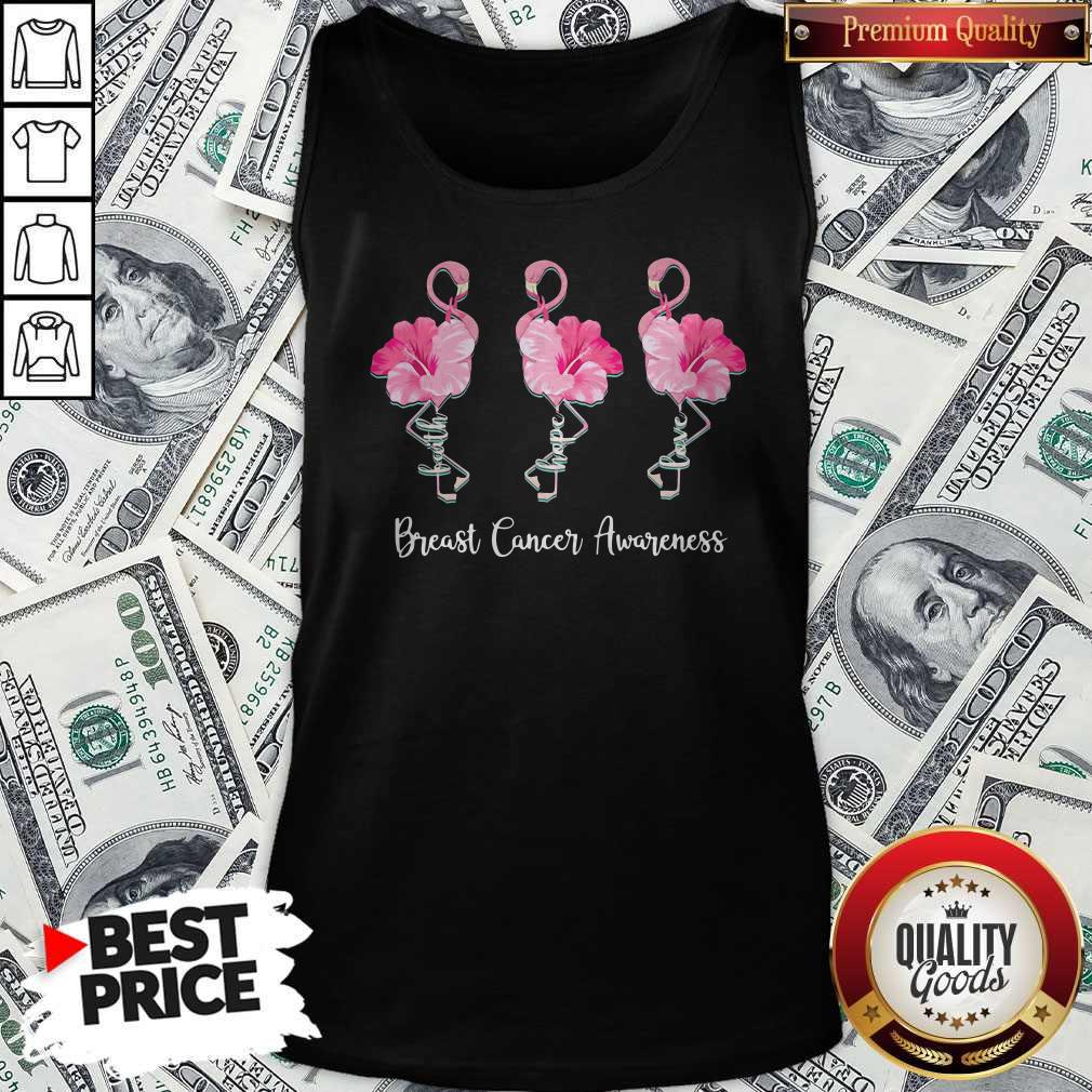 Nice Breast Cancer Awareness Faith Hope Love Flamingo Shirt - Image 3