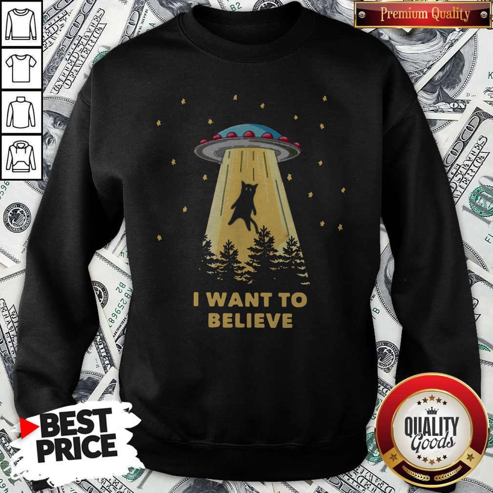 Nice Cat Alien Abduction I Want To Believe UFO Area 51 shirt - Image 4