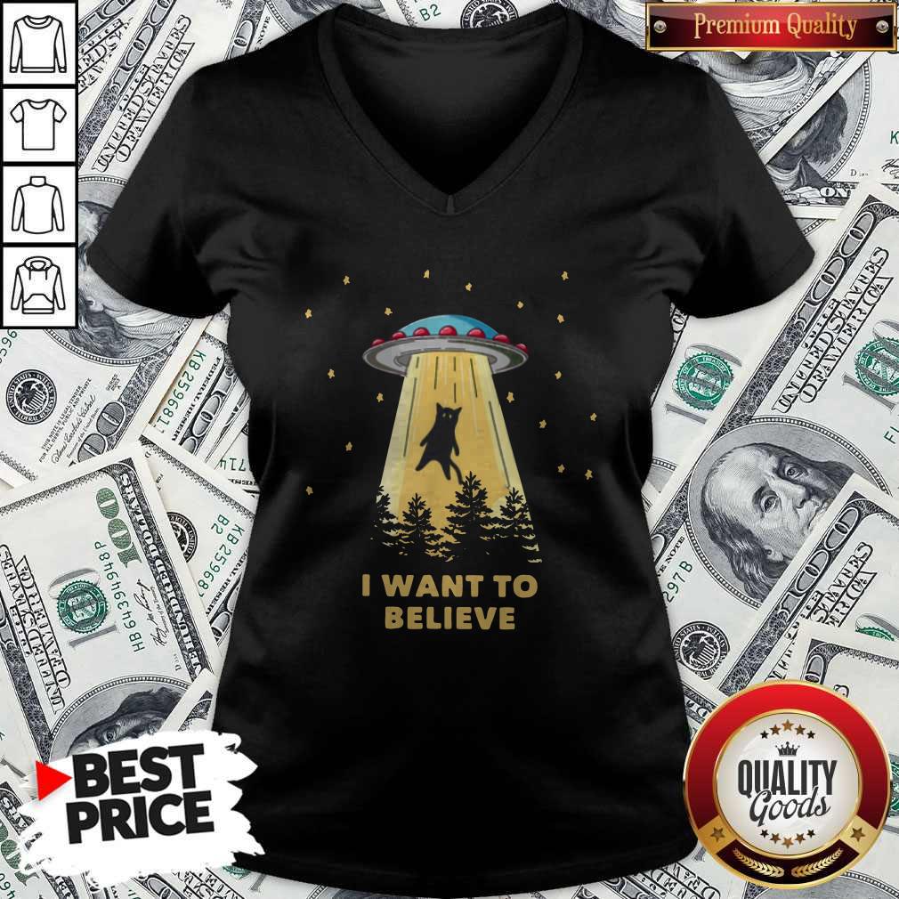 Nice Cat Alien Abduction I Want To Believe UFO Area 51 shirt - Image 2