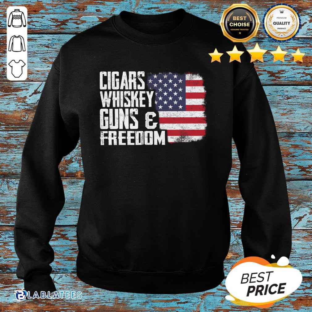 Nice Cigars Whiskey Guns And Freedom American Flag Shirt - Image 3