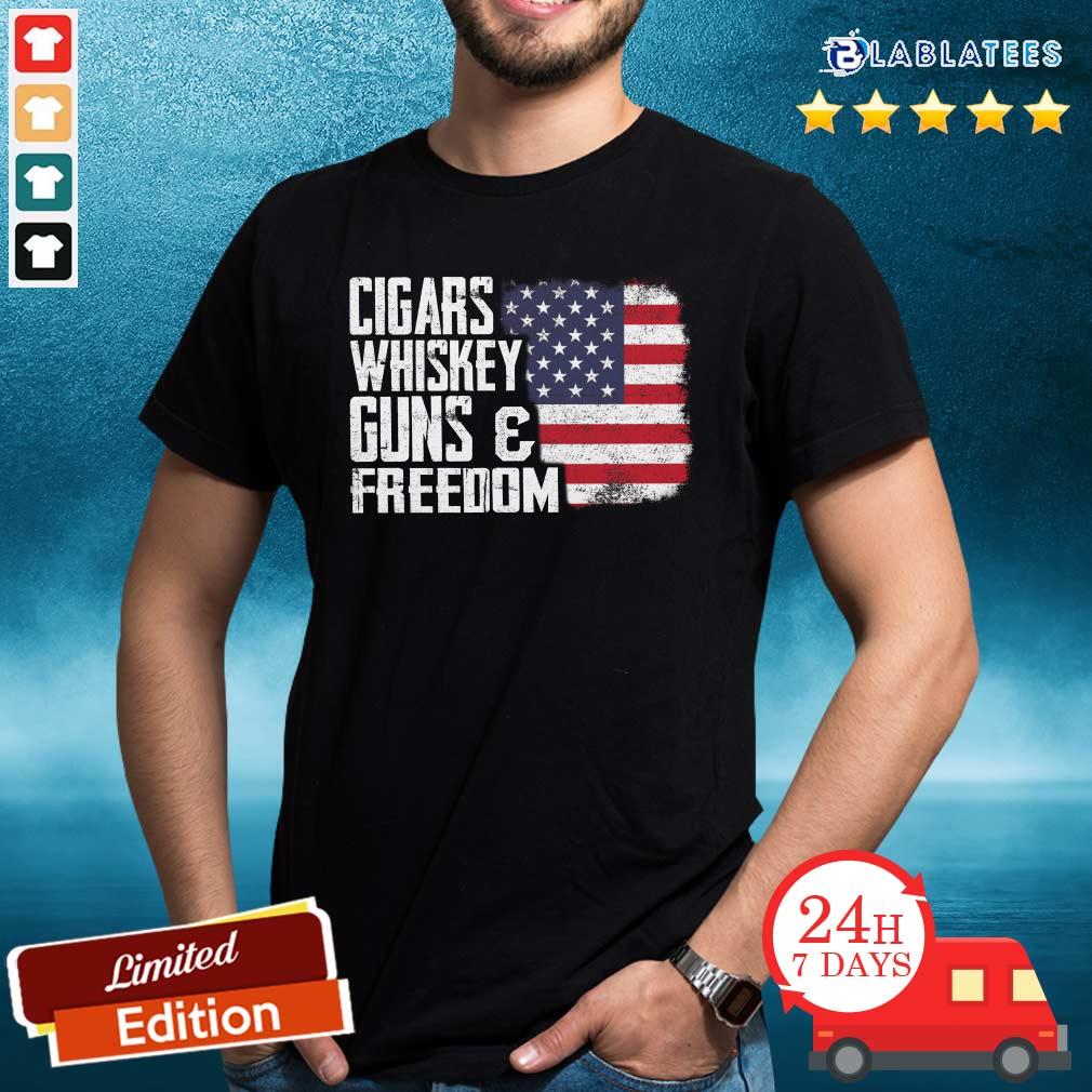 Nice Cigars Whiskey Guns And Freedom American Flag Shirt