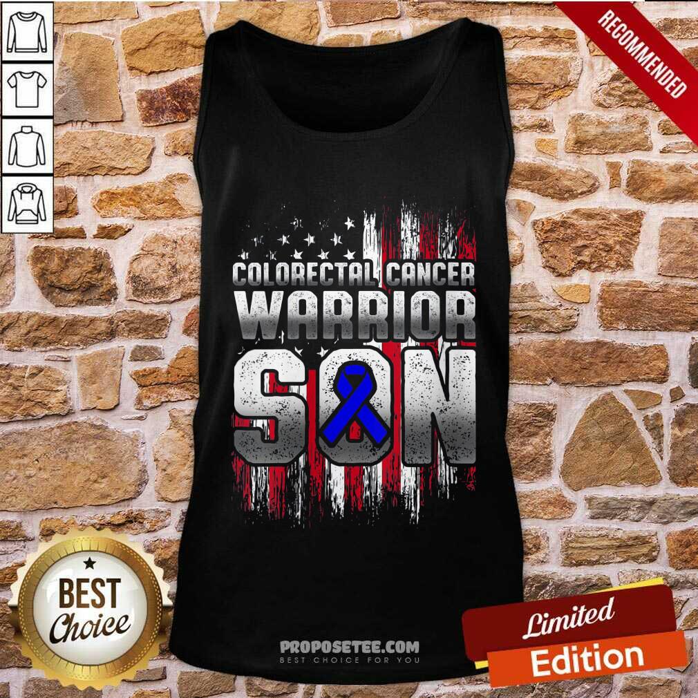 Nice Colorectal Cancer Warrior Son Ribbon American Flag Shirt - Image 4
