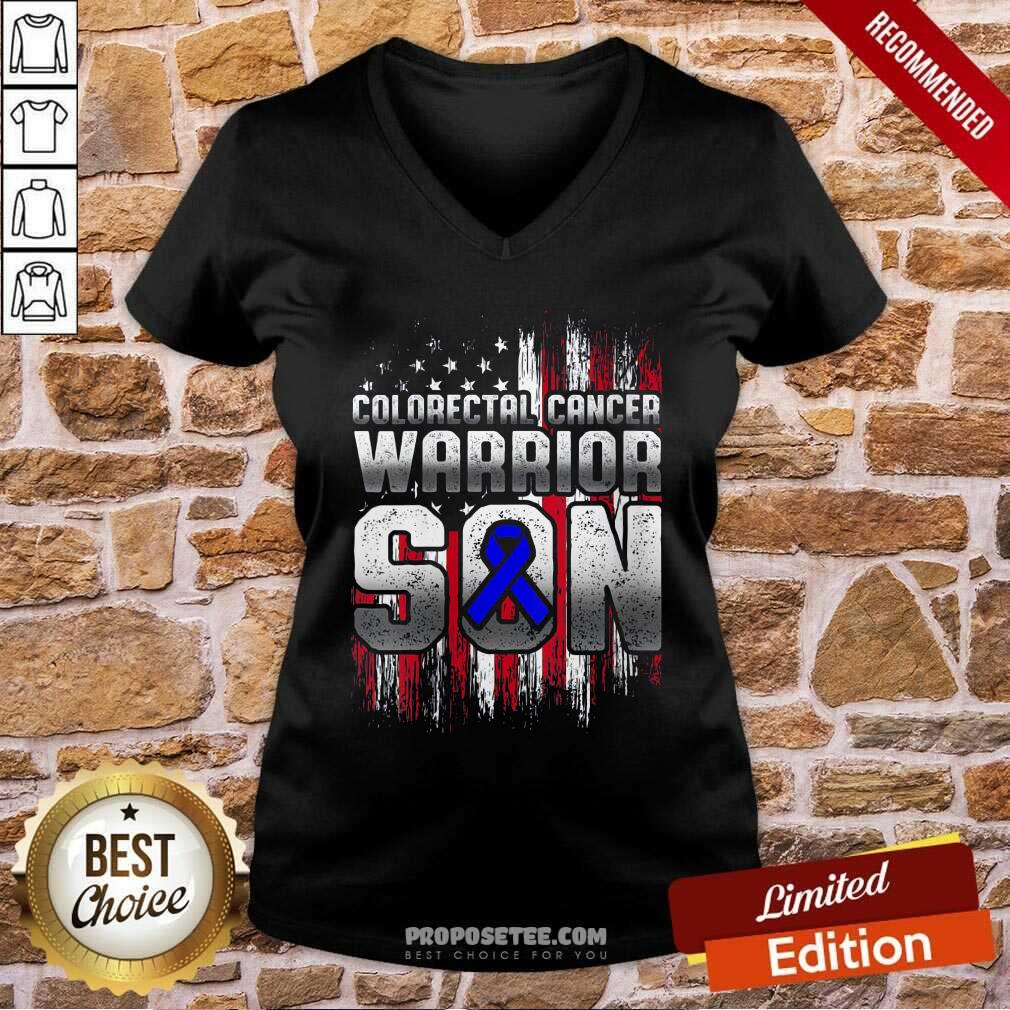 Nice Colorectal Cancer Warrior Son Ribbon American Flag Shirt - Image 3