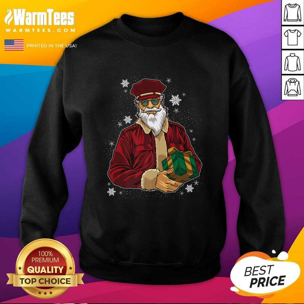 Nice Cool Santa Police Officer Giving Gift On Ugly Christmas Shirt - Image 3