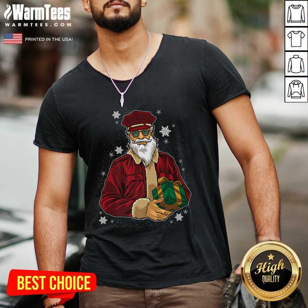 Nice Cool Santa Police Officer Giving Gift On Ugly Christmas Shirt - Image 5