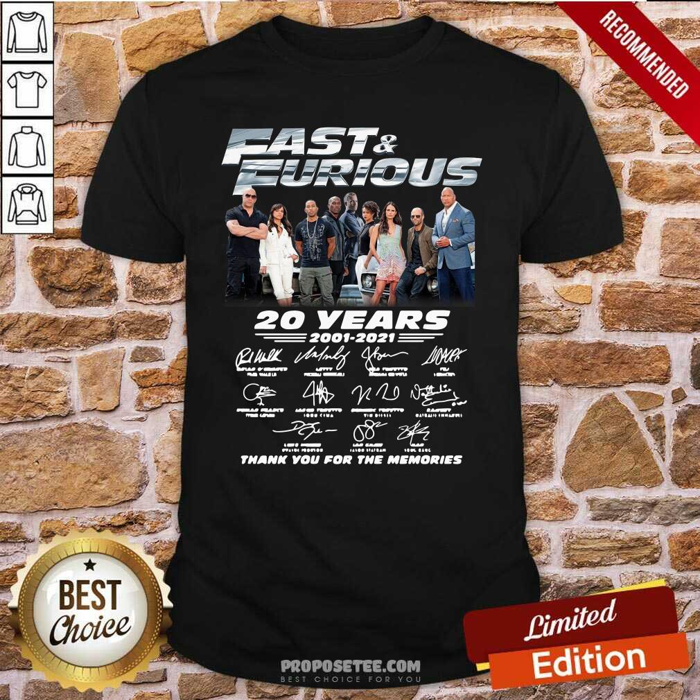 Nice Fast And Furious 20 Years 2001 2021 Signatures Thank You For The Memories Shirt