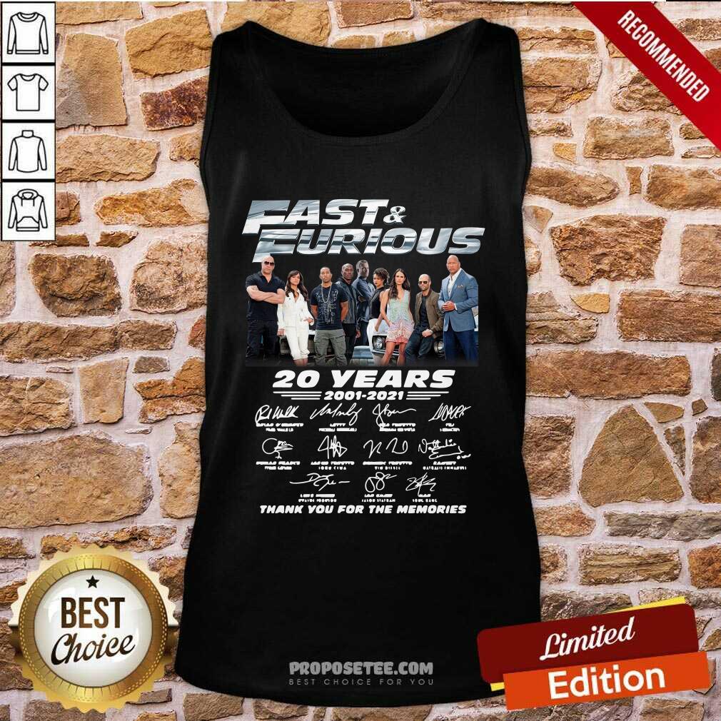 Nice Fast And Furious 20 Years 2001 2021 Signatures Thank You For The Memories Shirt - Image 2