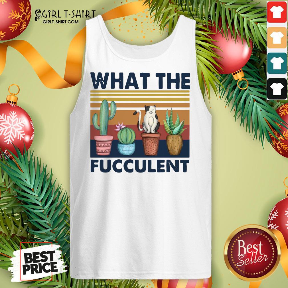 Nice Funny Cactus What The Fucculent Cat Vintage Retro Shirt - Image 3