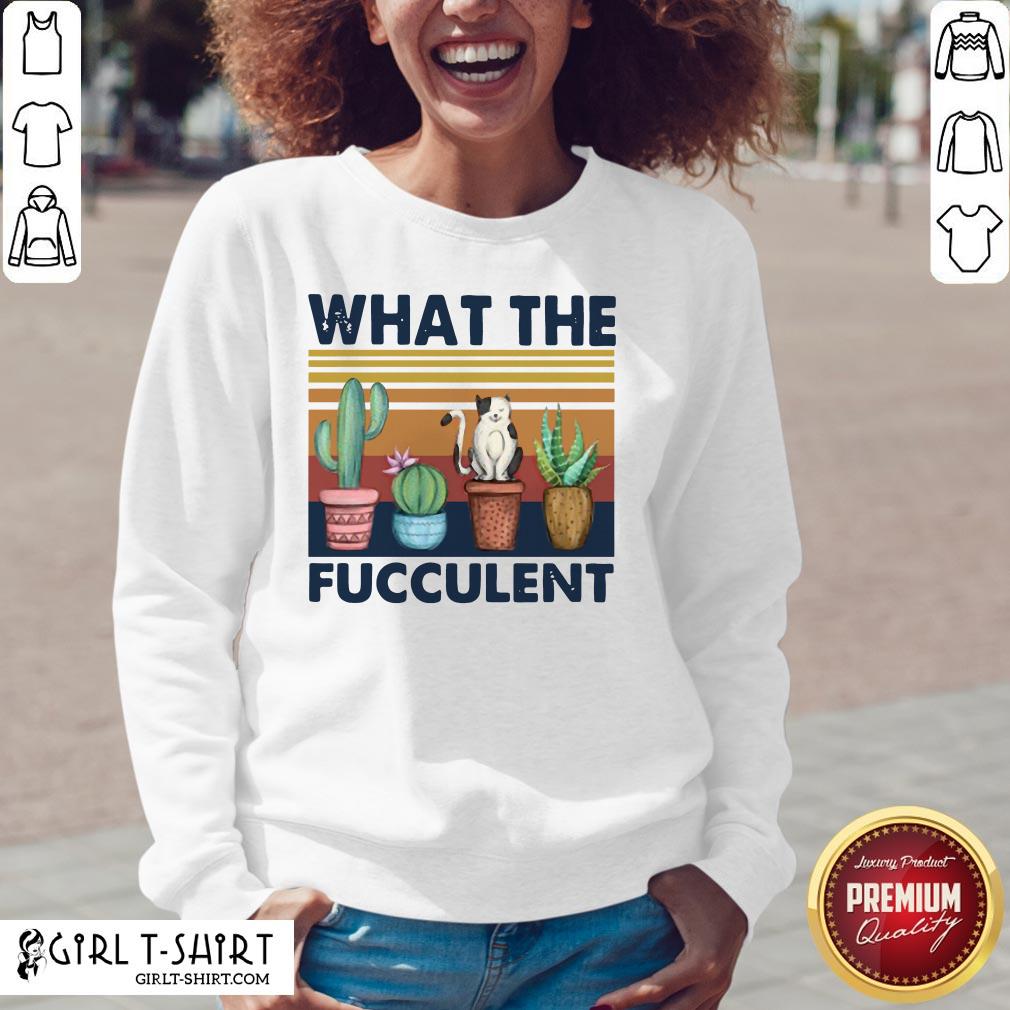Nice Funny Cactus What The Fucculent Cat Vintage Retro Shirt - Image 2