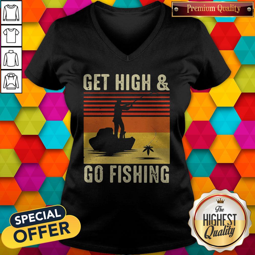 Nice Get High And Go Fishing Vintage Retro Shirt - Image 3