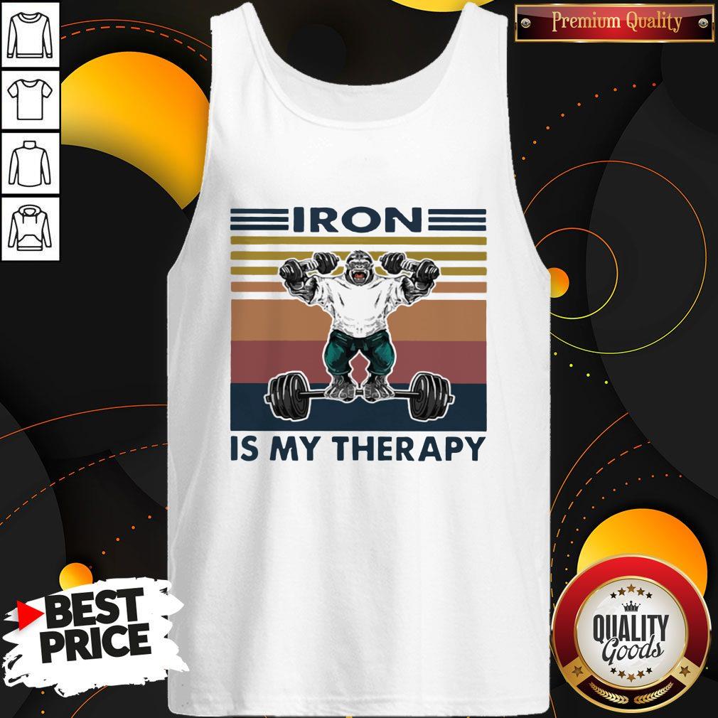 Nice Gorilla Gym Iron Is My Therapy Fitness Vintage Shirt - Image 4