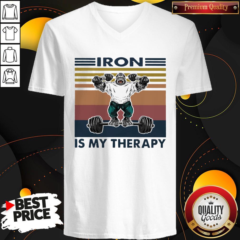 Nice Gorilla Gym Iron Is My Therapy Fitness Vintage Shirt - Image 2