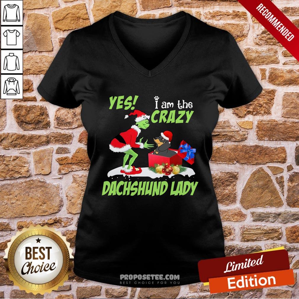 Nice Grinch I Am The Crazy Dachshund Lady Christmas Shirt - Image 2