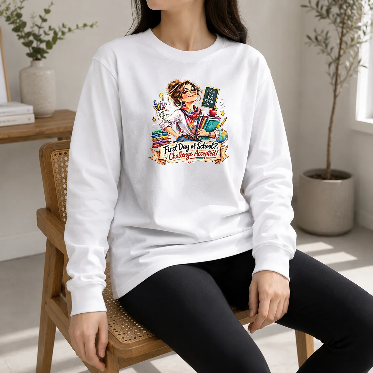 Nice Humorous Watercolor First Day Of School Teacher For Woman Shirt - Image 6