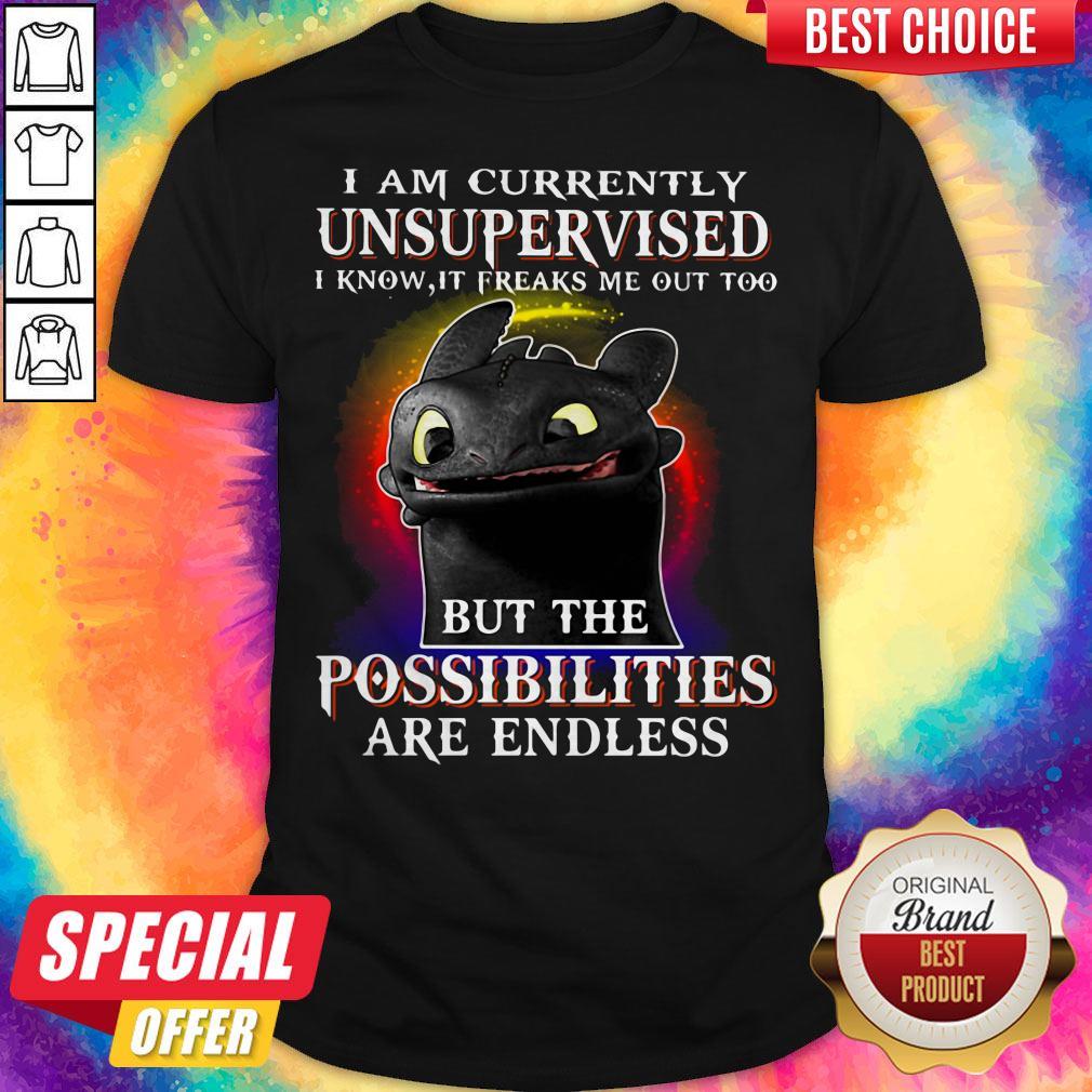 Nice I Am Currently Unsupervised I Know, It Freaks Me Out Too But The Possibilities Are Endless Toothless Dragon Shirt