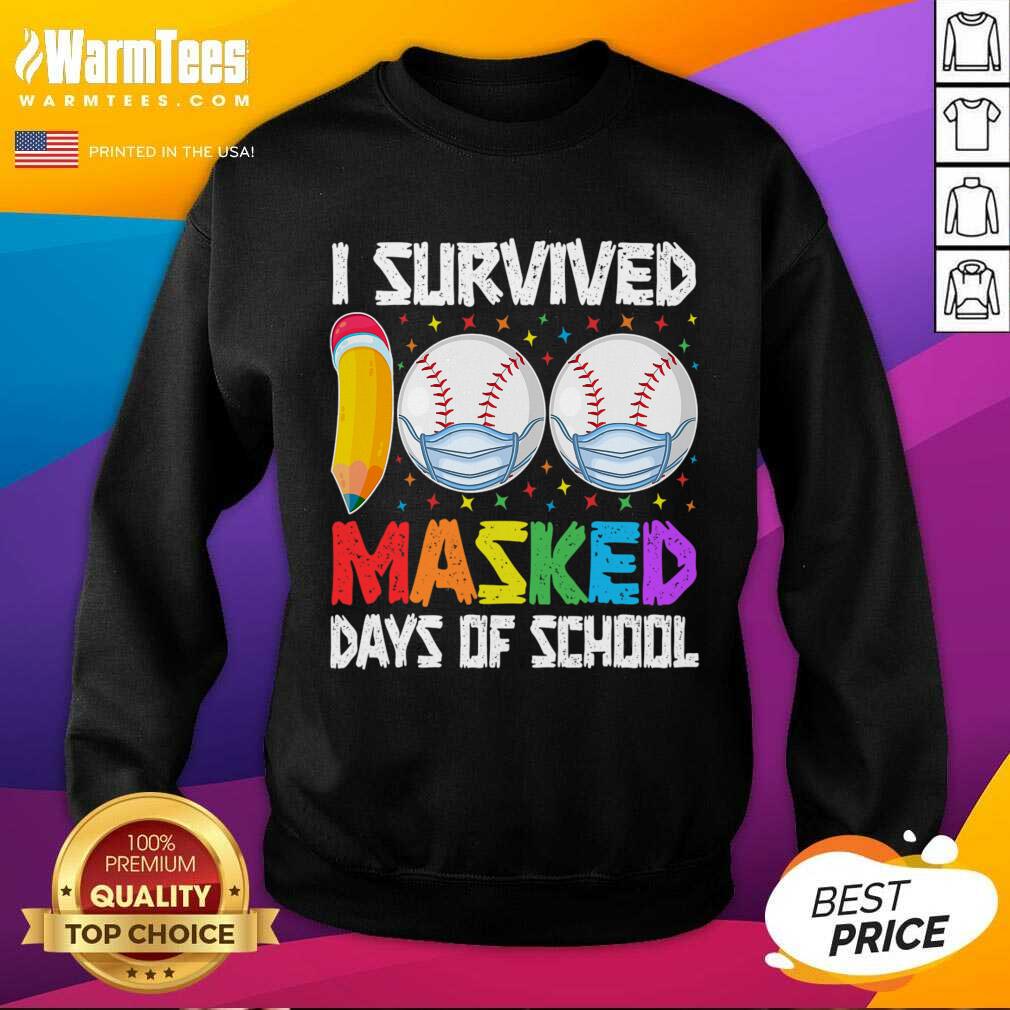 Nice I Survived 100 Masked Days Of School Baseball Wearing Mask Shirt - Image 3