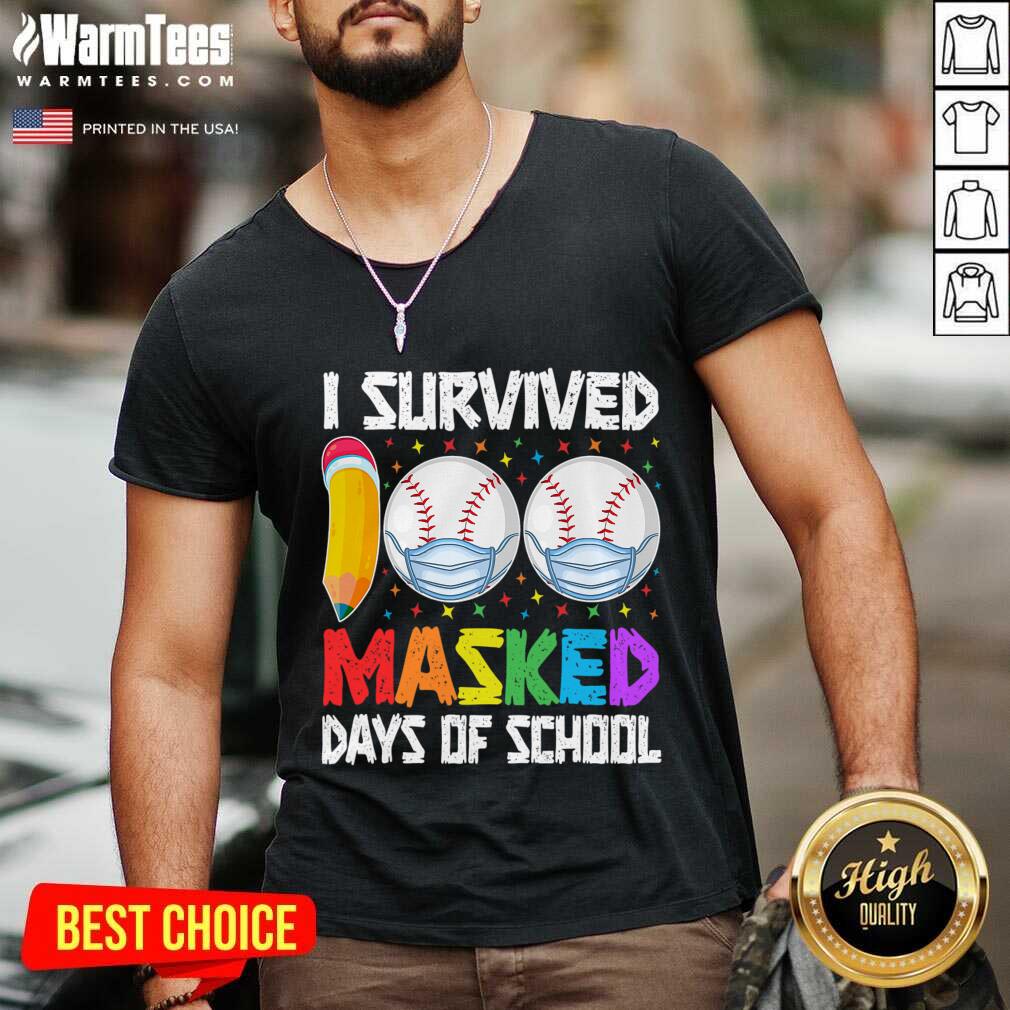 Nice I Survived 100 Masked Days Of School Baseball Wearing Mask Shirt - Image 5