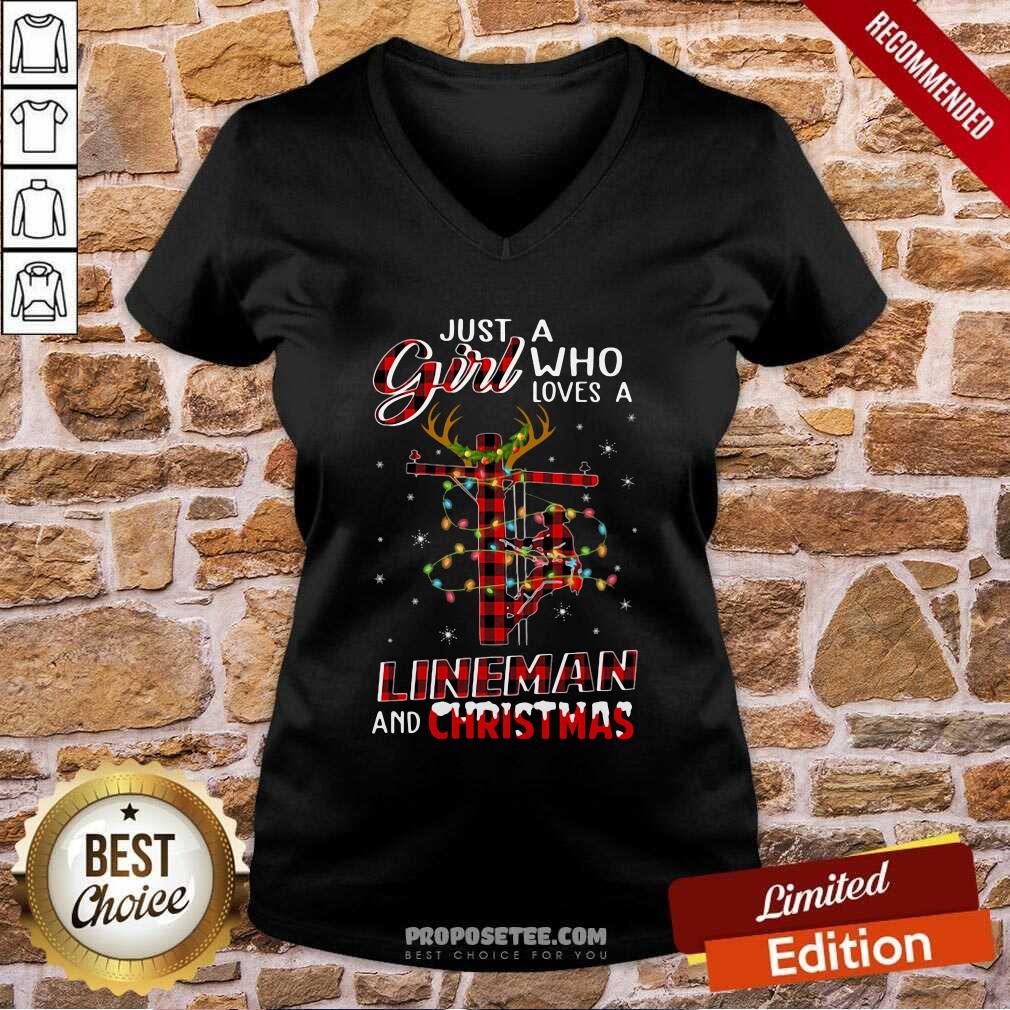 Nice Just A Girl Who Loves A Lineman And Christmas Shirt - Image 3