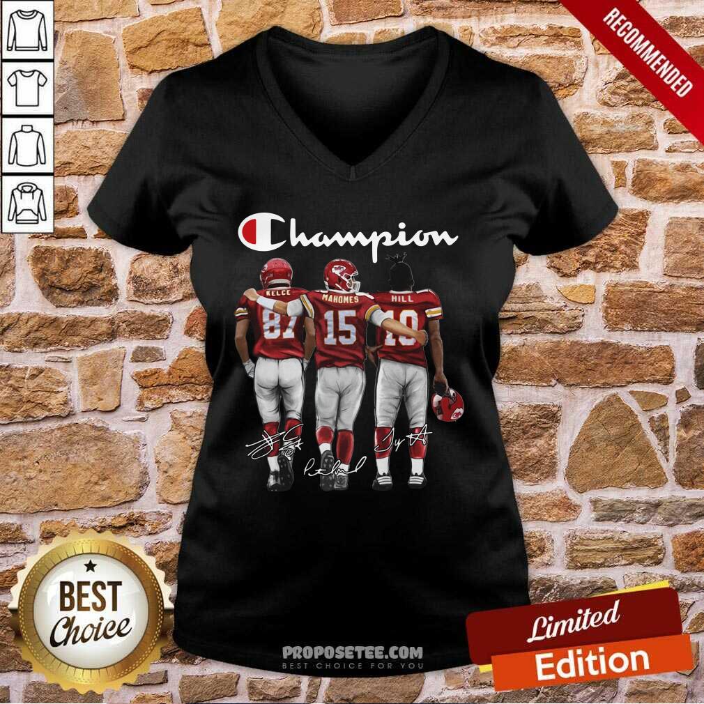 Nice Kansas City Chiefs Champion Kelce Mahomes Hill Signature Shirt - Image 2