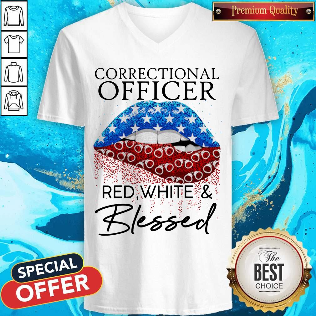 Nice Lip Correctional Officer Red White And Blessed Diamond Shirt - Image 3