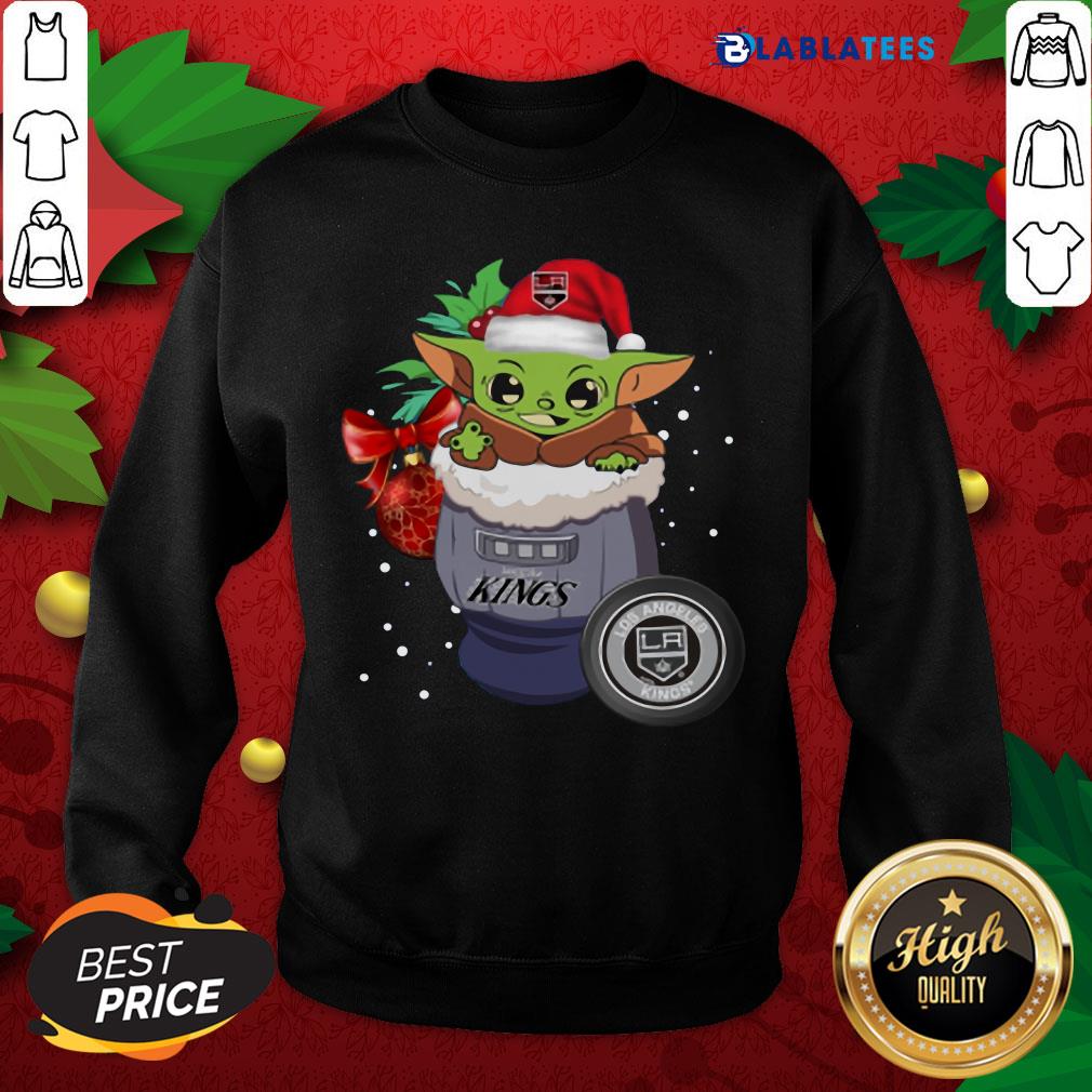 Nice Los Angeles Kings Christmas Baby Yoda Star Wars Funny Happy NHL Shirt - Image 4