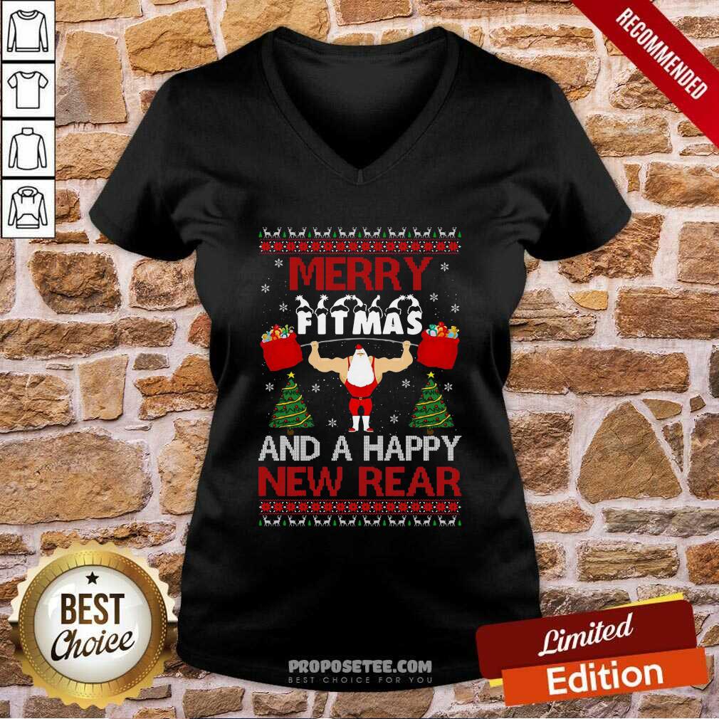 Nice Merry Fitmas And A Happy New Rear Gym Xmas Ugly Shirt - Image 3