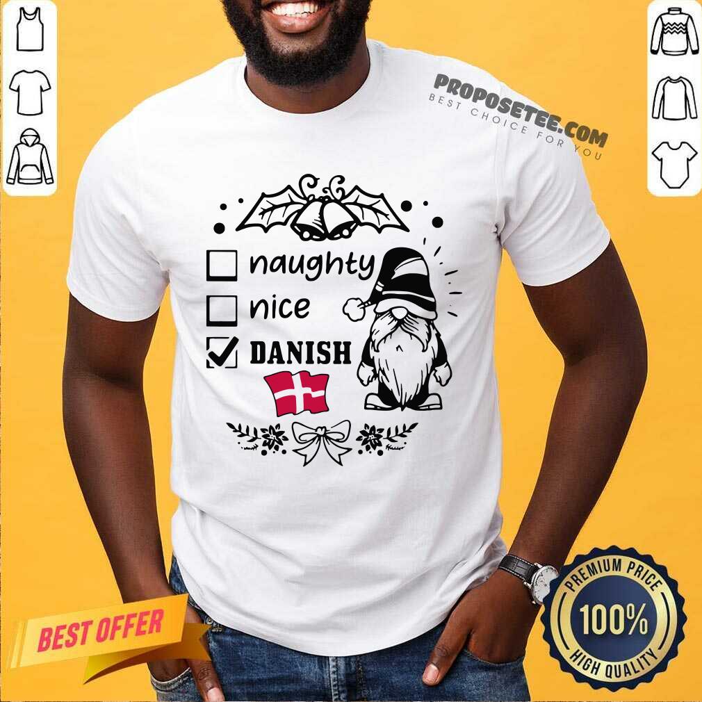 Nice Naughty Danish Nice Gnome Merry Christmas Shirt