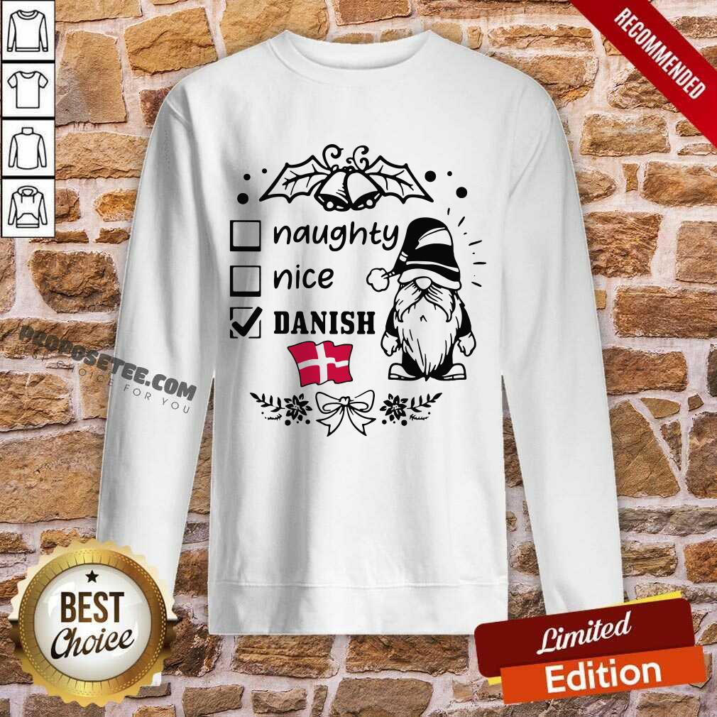 Nice Naughty Danish Nice Gnome Merry Christmas Shirt - Image 5
