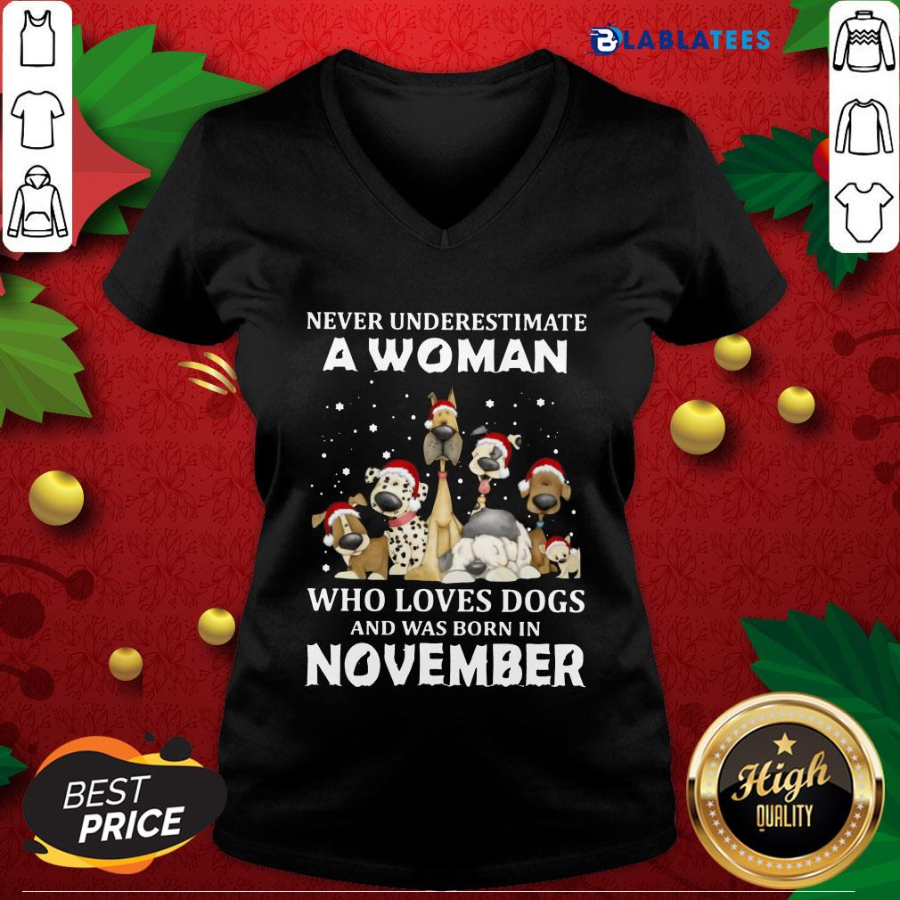 Nice Never Underestimate A Woman Who Loves Dogs And Was Born In November Shirt - Image 3