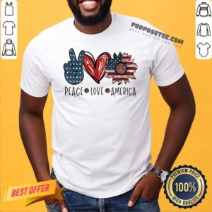 Nice Peace Love And Sunflower American Flag Shirt