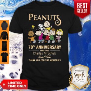 Nice Peanuts 70th Anniversary 1850 2020 Charles M. Schulz Thank You For The Memories Signature Shirt