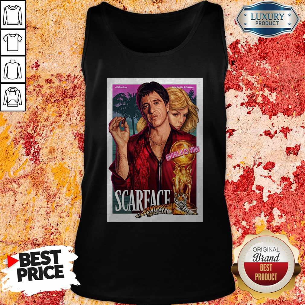 Nice Premium Al Pacino Michelle Pfeiffer World Is Yours Scarface Shirt - Image 4